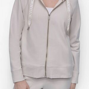 DKNY two tone logo drawcord zip hoodie